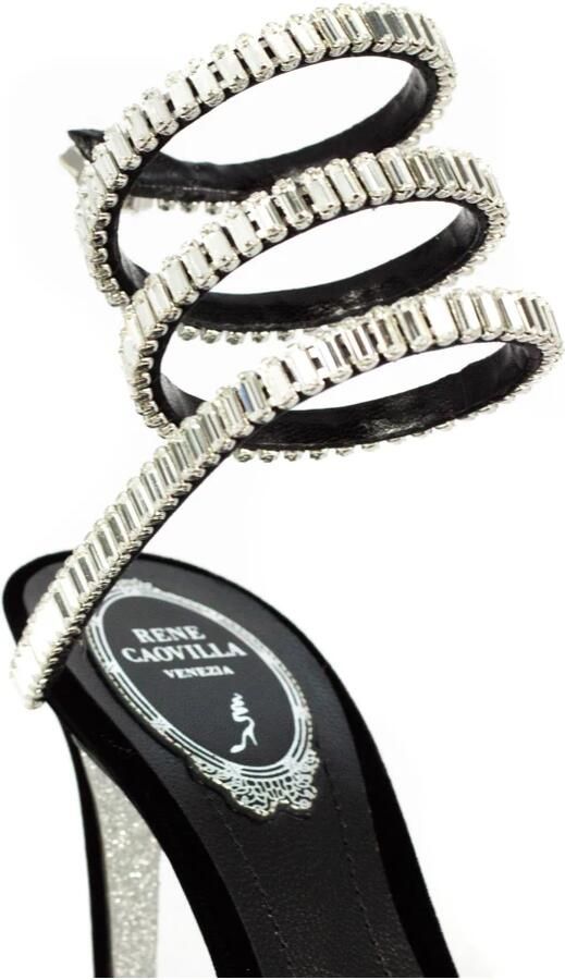 René Caovilla Zwarte Velvet Spark Sandalen met Strass