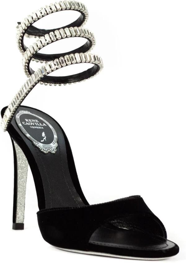 René Caovilla Zwarte Velvet Spark Sandalen met Strass