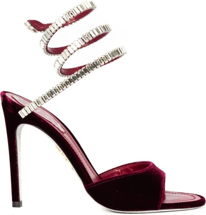 René Caovilla Rode Velvet Cleo Spark Sandalen