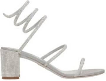 René Caovilla Zilveren Strass Sandalen met Slang Detail Gray Dames