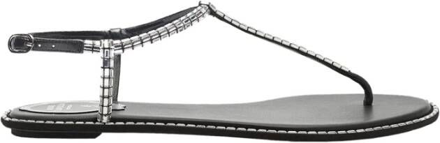 René Caovilla Zwarte Diana Lage Sandalen met Strass