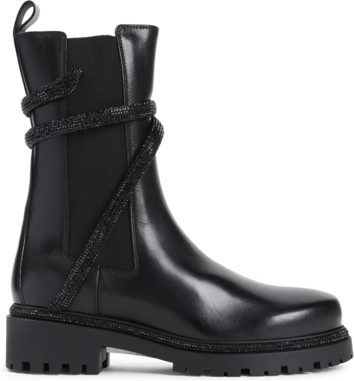 René Caovilla Zwarte Leren Wraparound Stijl Schoenen Black Dames