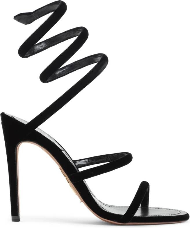 René Caovilla Zwarte Fluweel Sandalen Elegante Hakken