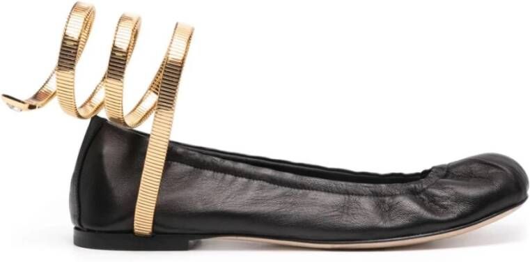 René Caovilla Zwarte Slangenmotief Kristal Platte Schoenen