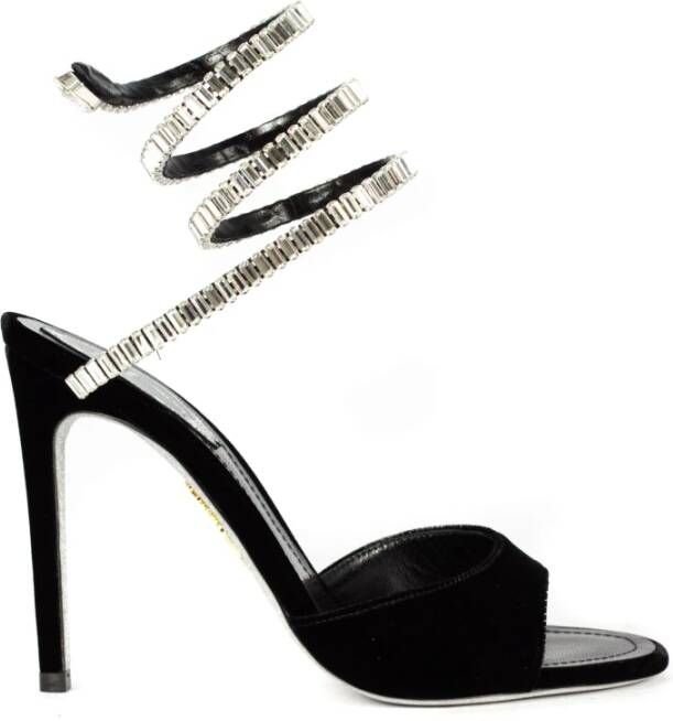 René Caovilla Zwarte Velvet Spark Sandalen met Strass
