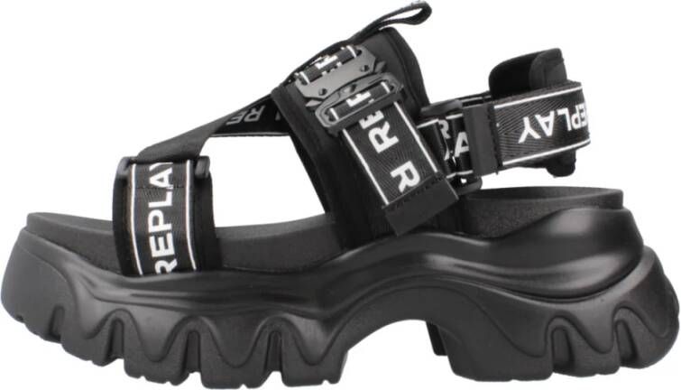 Replay Stijlvolle Platte Sandalen voor Vrouwen Black Dames