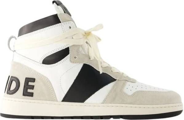 Rhude Witte Zwarte Leren Hi Sneakers White Heren