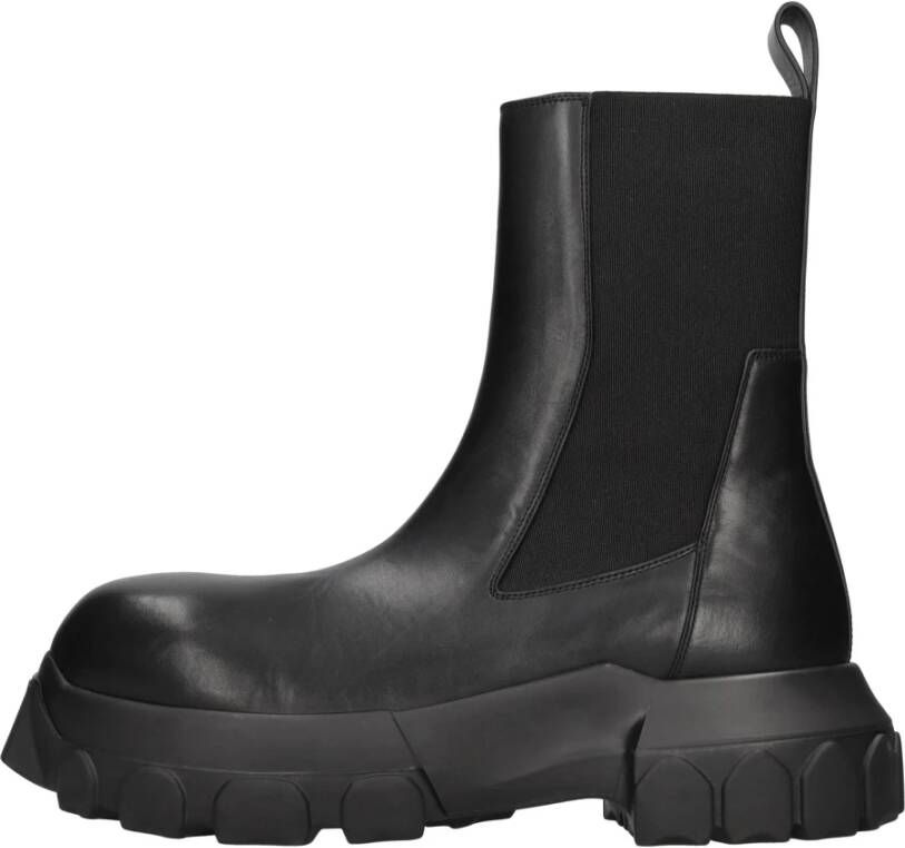 Rick Owens Zwarte Leren Laarzen met Geometrische Elasche Inzetstukken Black Heren
