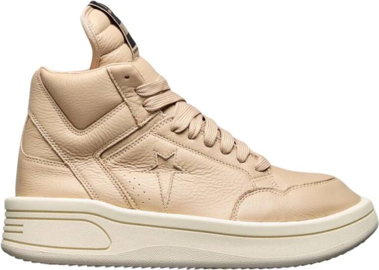 Rick Owens Leren Sneakers met Verlengde Tong Beige Dames