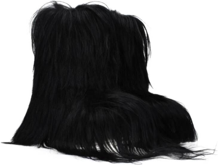 Rick Owens Zwarte Bont Enkellaarzen met Rits