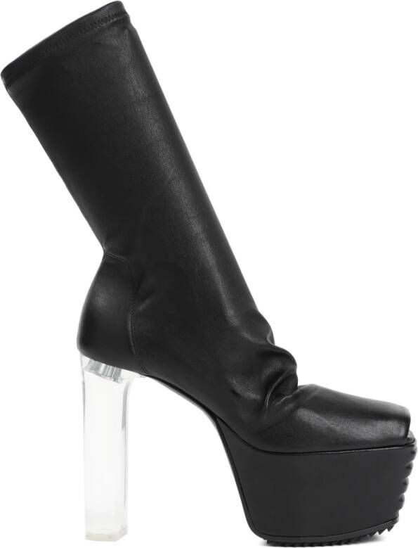 Rick Owens Zwarte Leren Enkellaarzen met Hakken Black Dames