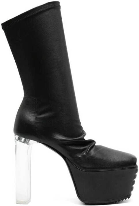 Rick Owens Zwarte leren peep toe kuitlaarzen Black Dames