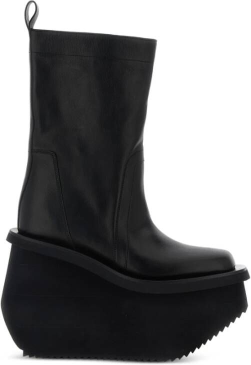 Rick Owens Zwarte Leren Plateauschoenen