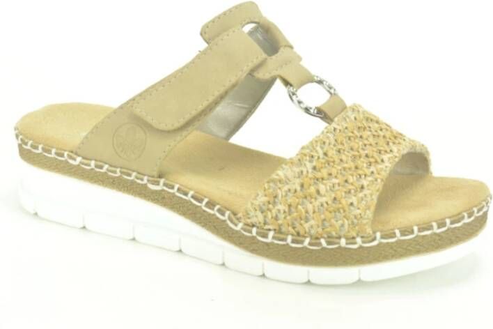 Rieker Beige Raffia Instap Sandalen
