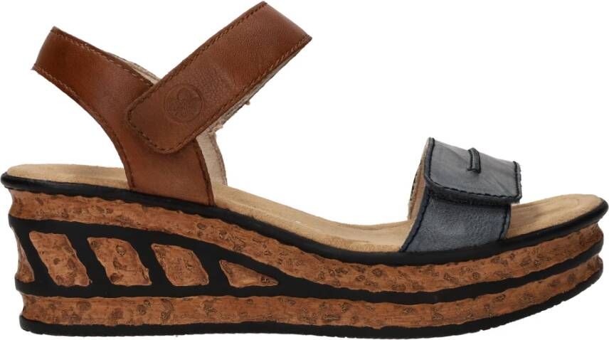 Rieker Blauw en Bruin Platform Sandaal Brown Dames