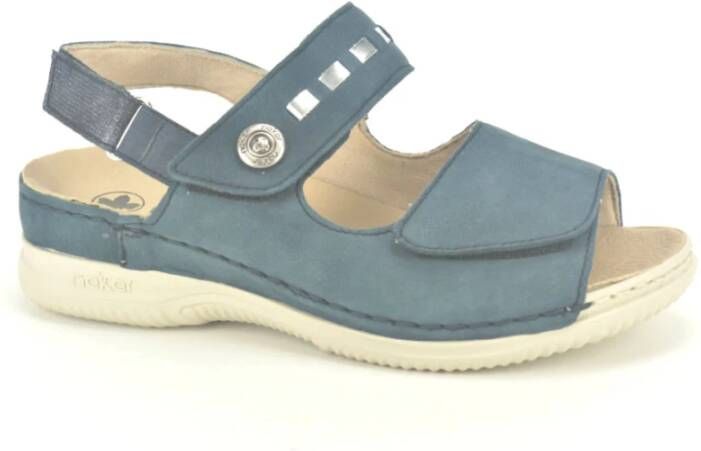 Rieker Blauwe Nubuck Sandalen met Velcro Sluitingen