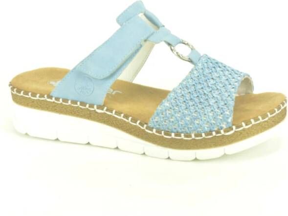 Rieker Blauwe Raffia Muil Sandalen
