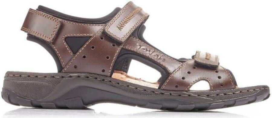 Rieker Bruine leren platte sandalen Bruin Heren