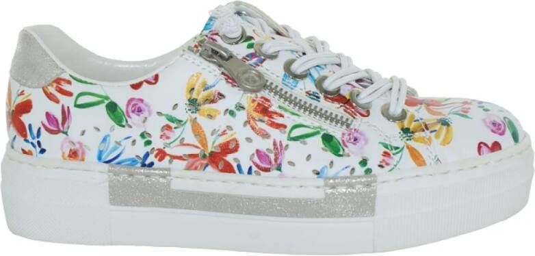 Rieker Plateausneakers met lentebloemenprint vrijetijdsschoen halfhoge schoen veterschoen