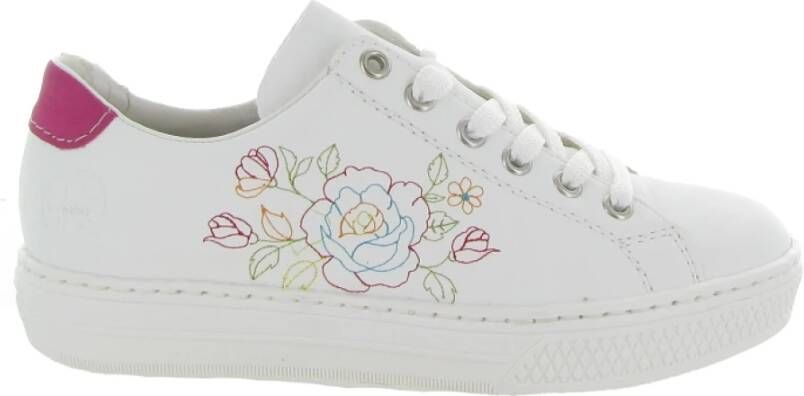 Rieker Sneakers met zijbloemborduurwerk vrijetijdsschoen lage schoen veterschoen