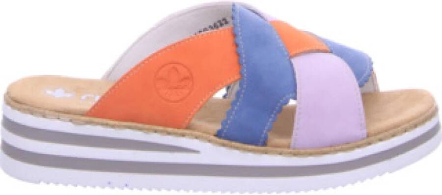 Rieker Slippers Zomerschoen strandschoen huisschoen met twee kleurige plateausool