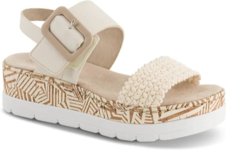 Rieker Comfortabele Beige Platte Sandalen met Klittenbandsluiting Beige Dames