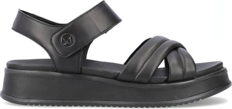 Rieker Comfortabele Leren Platte Sandalen Zwart Dames