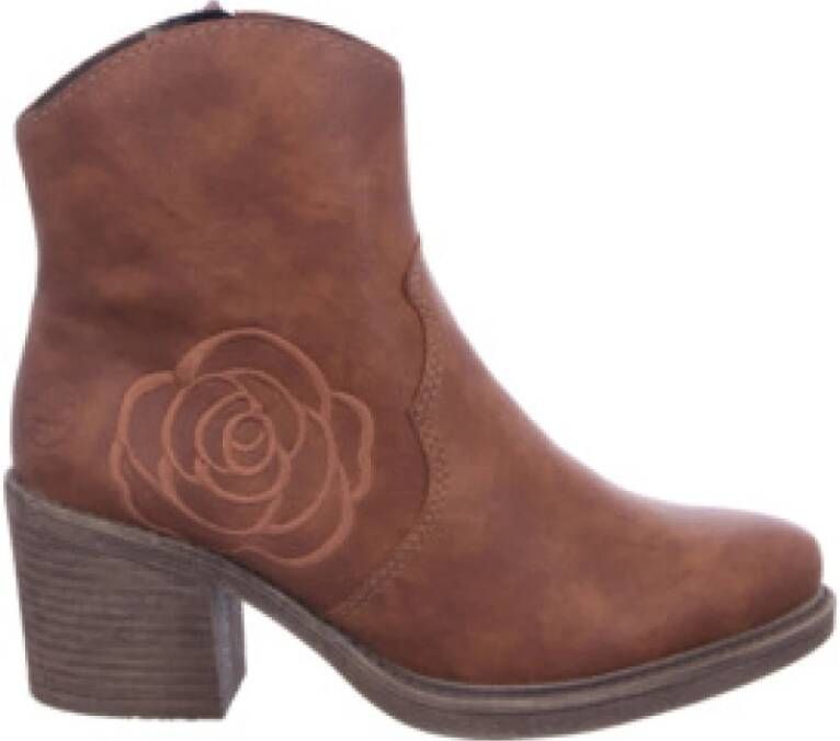 Rieker Cowboylaarsjes cowboylaarzen enkellaars hakken met bloemenborduursel aan de zijkant