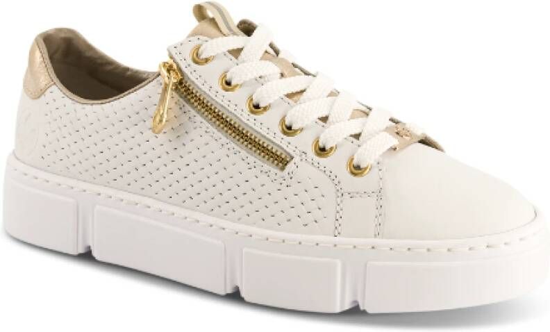 Rieker Leren Sneakers met Licht Gouden Details White Dames