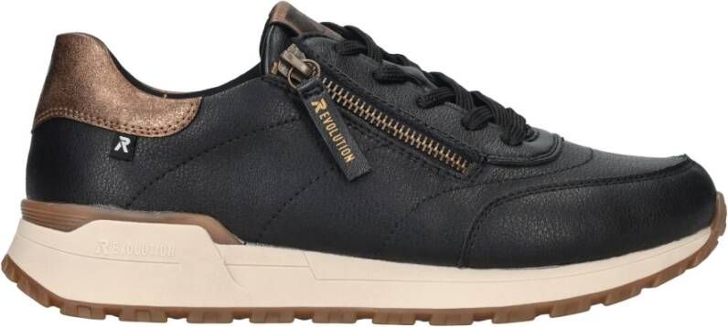 Rieker Metallic Gouden Sneaker met Comfortabele Pasvorm Zwart Dames