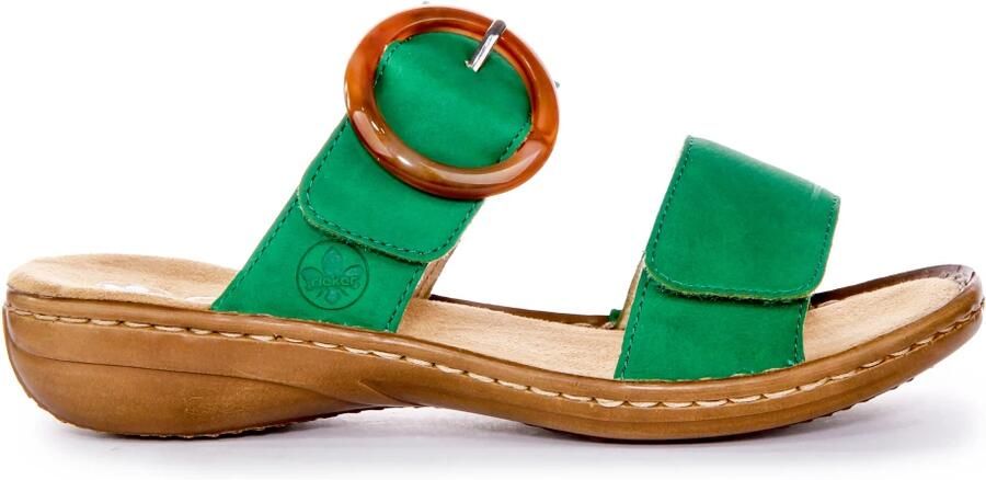 Rieker Slippers wig-hak zomerschoen slippers met grote siergesp - Foto 5