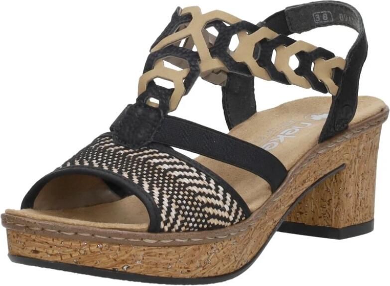 Rieker Zwarte sandalette met geweven bandjes en glitterzool Black Dames - Foto 3