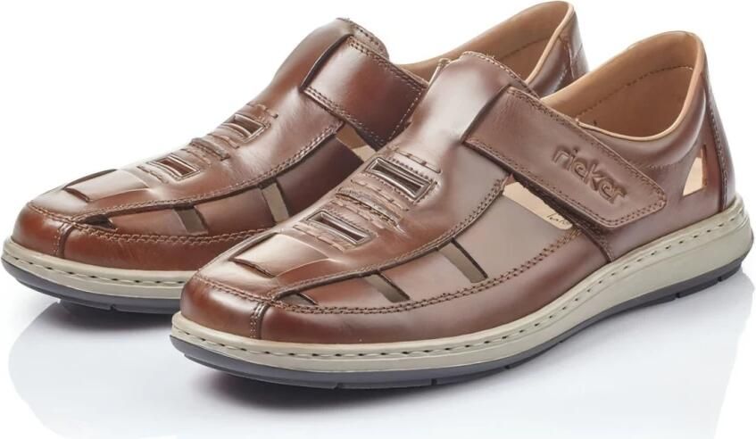 Rieker Bruine Leren Sandaal met Comfortabel Voetbed Brown Heren - Foto 8