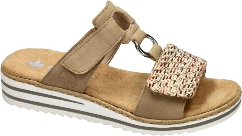 Rieker -Dames beige donker slippers & muiltjes