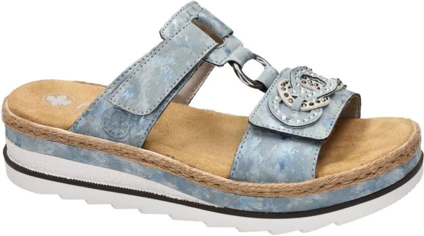 Rieker Slippers plateau zomerschoen pantoffels met strass versiering - Foto 2