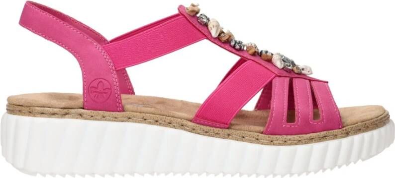 Rieker Roze zomersandalen met stenen en schelpen Pink Dames