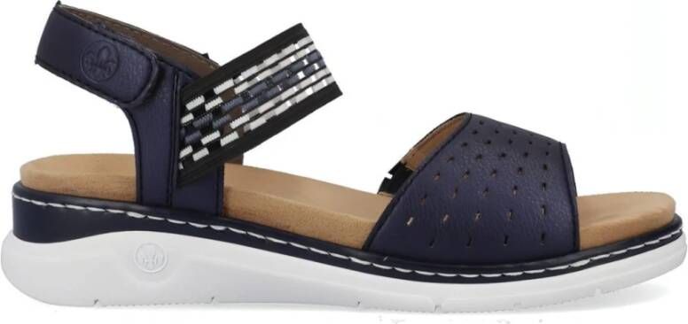 Rieker Stijlvolle Blauwe Leren Platte Sandalen Blauw Dames