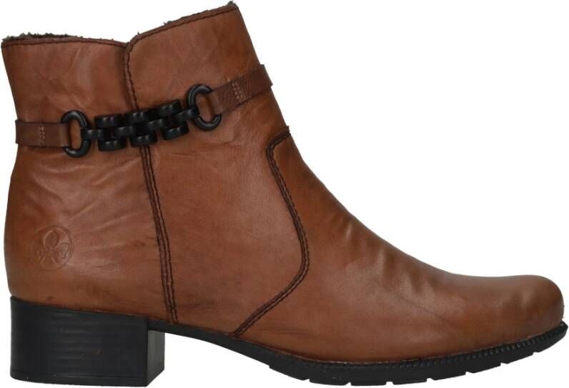 Rieker Stijlvolle cognac enkellaars met zwarte riem Bruin Dames