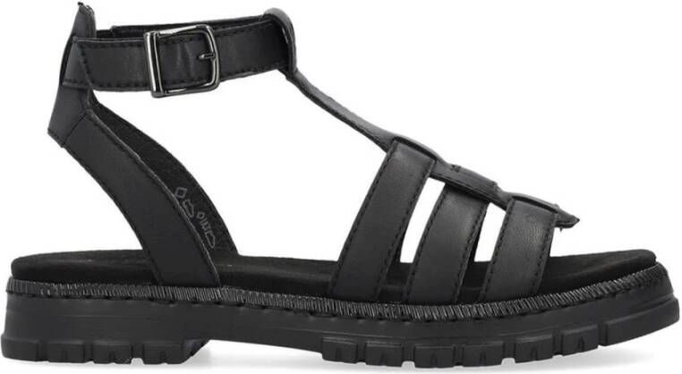 Rieker Zwarte Casual Open Platte Sandalen Black Dames