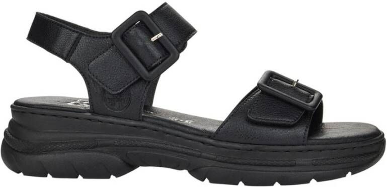 Rieker Zwarte Casual Platte Open Sandalen Black Dames