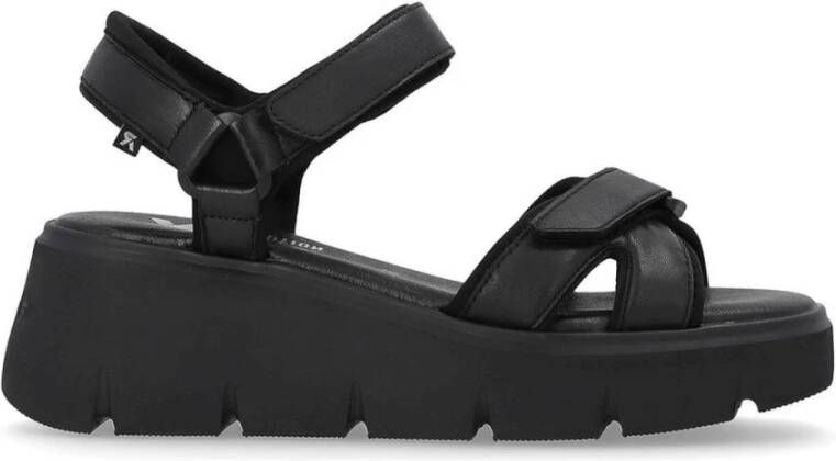 Rieker Zwarte Casual Platte Sandalen Vrouwen Black Dames