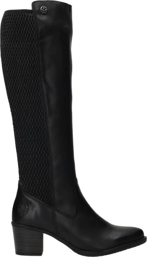 Rieker Zwarte leren lange laars met 6 cm hak Black Dames