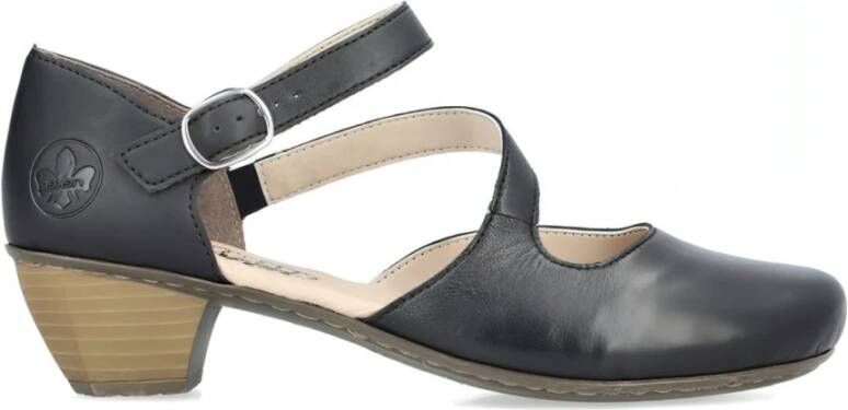 Rieker Zwarte Leren Platte Sandalen Black Dames