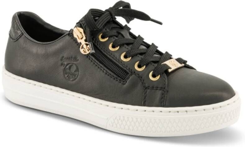 Rieker Zwarte Leren Sneakers met Veters en Rits Black Dames