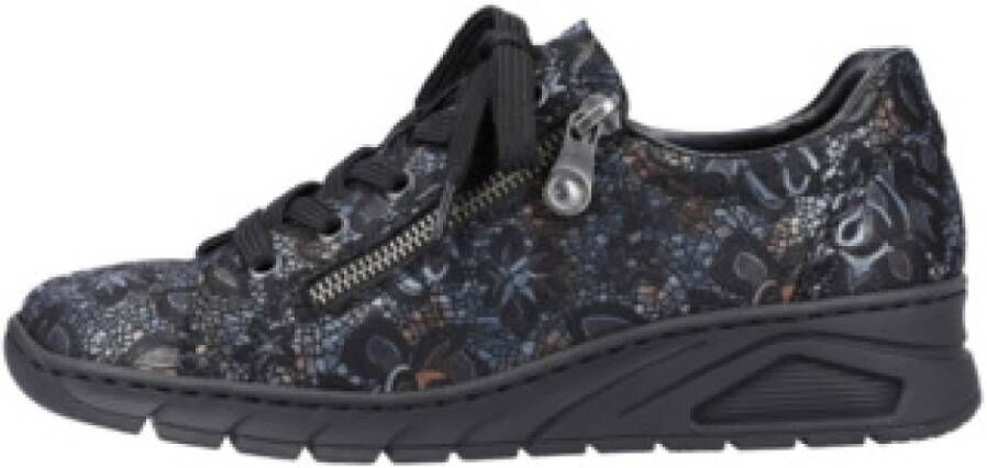 Rieker Sneakers met sleehak met bloemenprint vrijetijdsschoen lage schoen veterschoen
