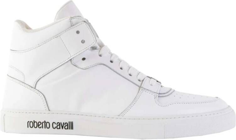 Roberto Cavalli Gestempelde Hi-Top Sneakers in Wit Suède Wit Heren