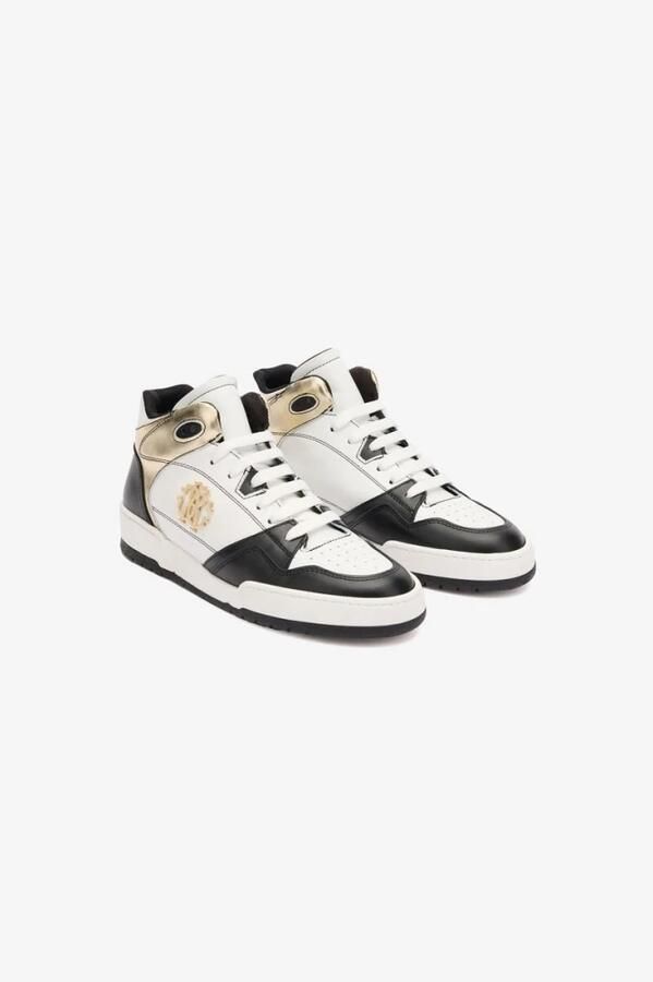 Roberto Cavalli Gelamineerde High-Top Sneakers Zwart Wit Platina