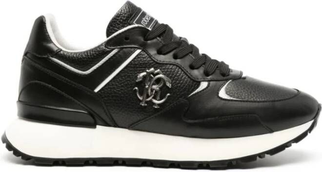 Roberto Cavalli Zwarte Leren Casual Sneakers voor Mannen Black Heren Schoenen