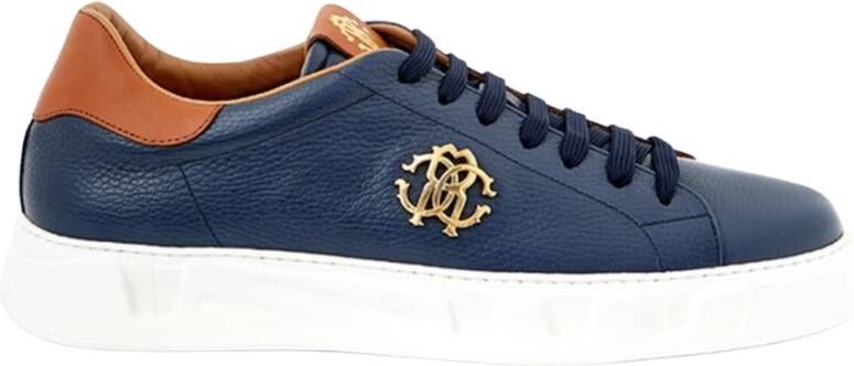Roberto Cavalli Blauwe Leren Sneakers met Gouden Logo Blue Heren