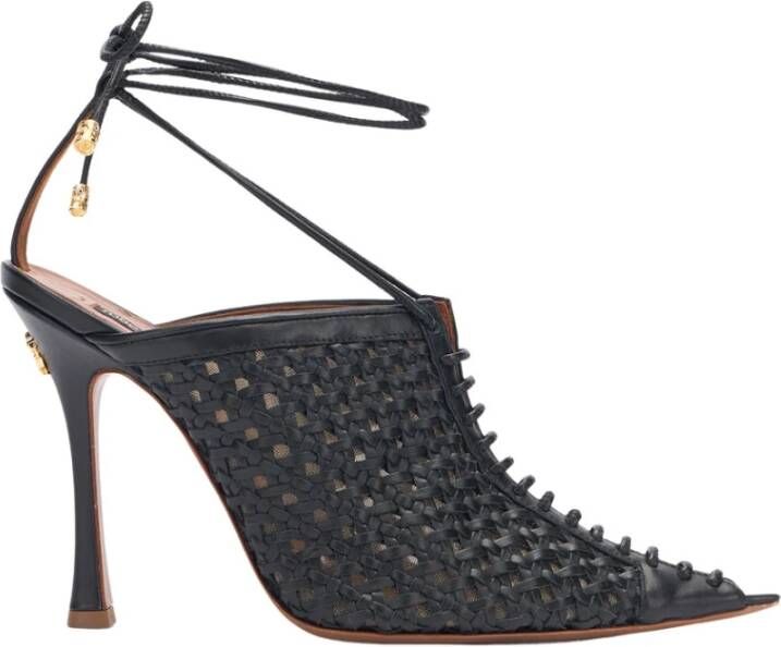 Roberto Cavalli Zwarte Geweven Lace-Up Stiletto Sandaal